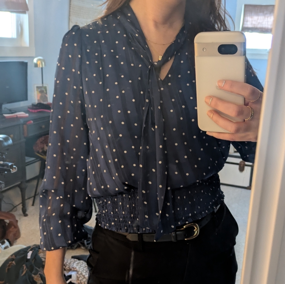 Elegant Navy Polka Dot Blouse